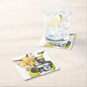 写真を撮っているかわいい水彩画のキツネ スクエアペーパーコースター (インサイチュ)