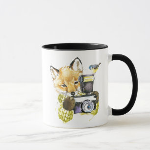 写真を撮っているかわいい水彩画のキツネ マグカップ