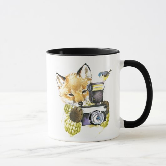 写真を撮っているかわいい水彩画のキツネ マグカップ (右)