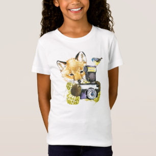 写真を撮っているかわいい水彩画のキツネ Tシャツ