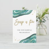 写真を撮って | ティールジオードとゴールドのウェディングサイン 招待状 (スタンド正面)