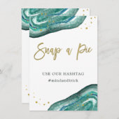 写真を撮って | ティールジオードとゴールドの結婚式看板 招待状 (正面/裏面)