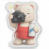 写真を撮るかわいいクマのキャラクター シール (正面)