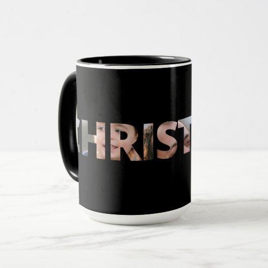 写真を文字Christmas Blackにアップロード マグカップ (正面左)