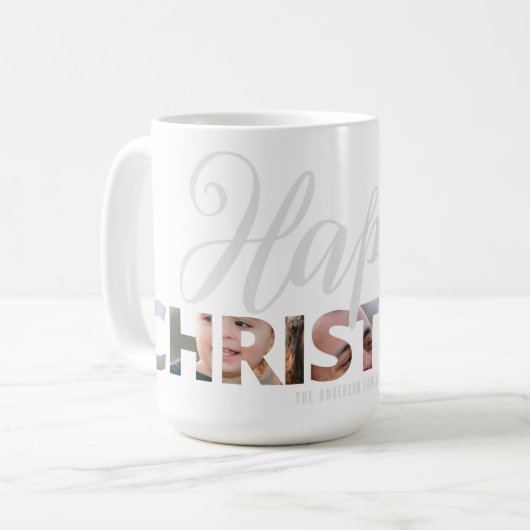写真を文字Happy Christmas コーヒーマグカップ (正面左)