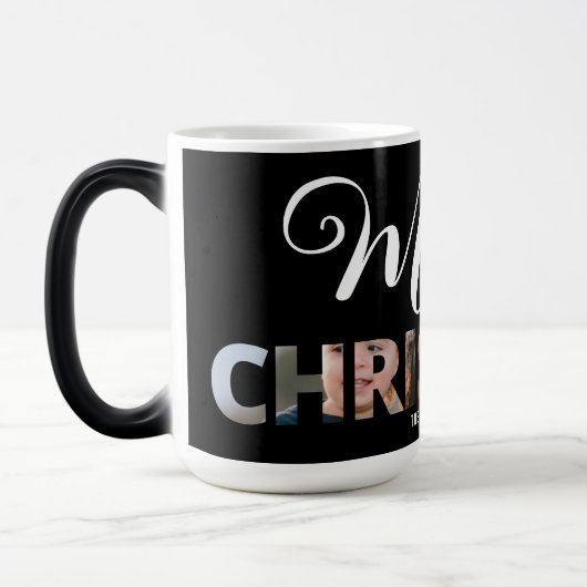 写真を文字Merry Christmasにアップロード モーフィングマグカップ (左)