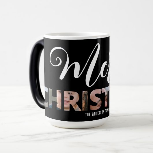 写真を文字Merry Christmasにアップロード モーフィングマグカップ (正面左)