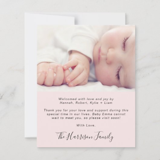 写真を紹介ピンクの女の子の誕生のお知らせ (裏面)