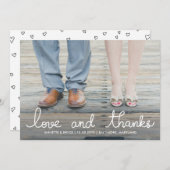 写真を結婚する愛および感謝の白いタイポグラフィ サンキューカード (正面/裏面)