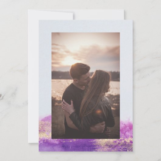 写真を結婚する水彩画の紫色のプラム藤色の金ゴールド 招待状 (裏面)