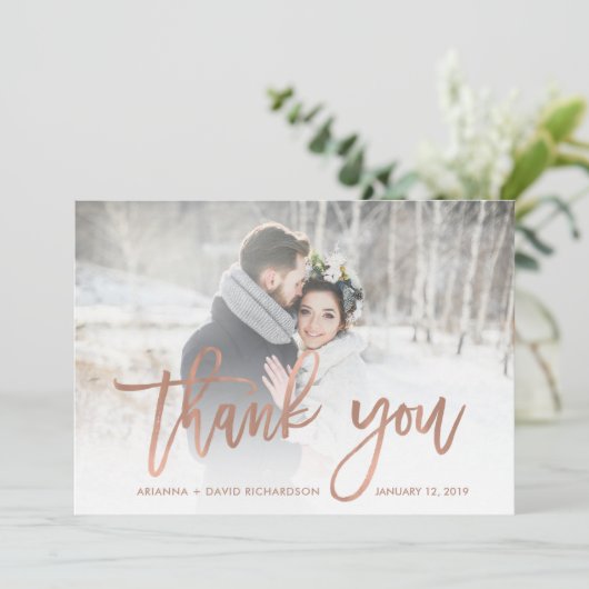 写真を結婚する素朴な感謝|ののどのばら色の金ゴールド サンキューカード (スタンド正面)