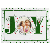 写真を緑のJOYと水玉模様に追加 ラージペーパーバッグ (裏面)