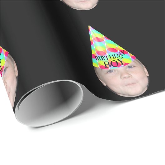 写真を誕生日ボーイパーティー帽に追加 ラッピングペーパー (ロールコーナー)