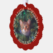 写真を追加おもしろいクリスマスキャット記念ペット オーナメントカード (左)