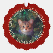 写真を追加おもしろいクリスマスキャット記念ペット オーナメントカード (正面)