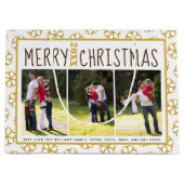 写真を追加するクリスマス金ゴールドグリッタースノーフレーク ラージペーパーバッグ (正面)