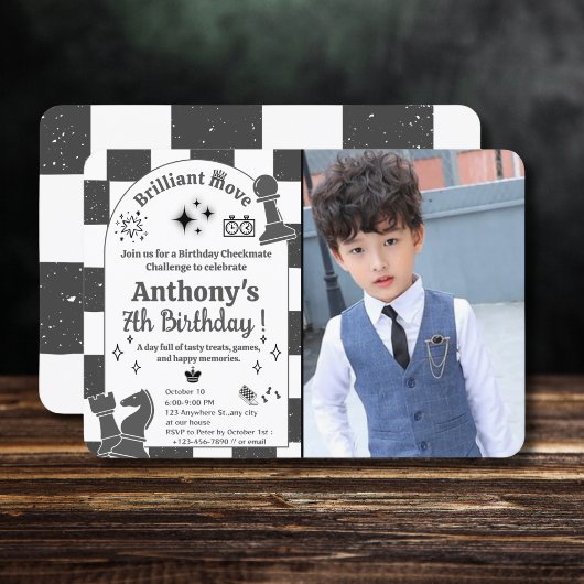 写真を追加するチェスのトーナメント誕生日for Boys 招待状