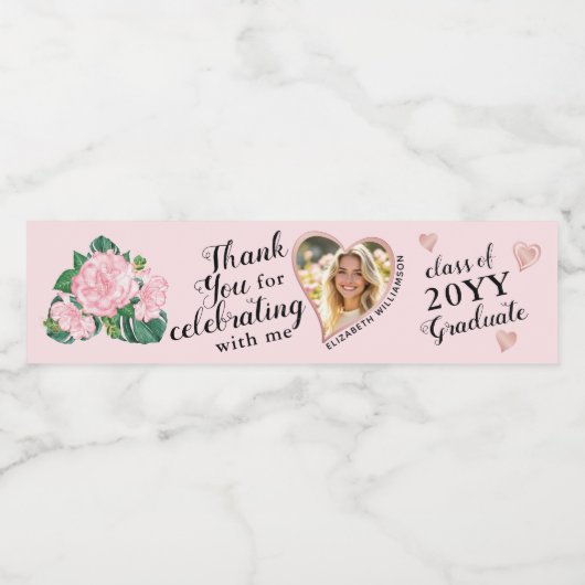 写真を追加するピンクの卒業式 ペットボトルラベル (シングルラベル)