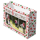 写真を追加するメリークリスマスの鹿と木 ラージペーパーバッグ (正面アングル)