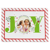 写真を追加するライムグリーンJOYと赤いストライプ ラージペーパーバッグ (正面)