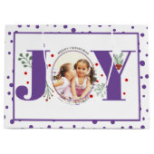 写真を追加する紫のJOYと水玉模様 ラージペーパーバッグ (正面)