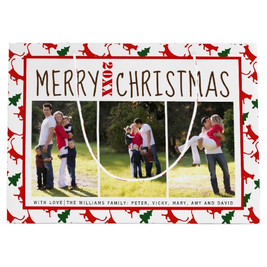 写真を追加するMerry Christmasの猫と木 ラージペーパーバッグ (正面)