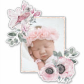 写真を追加できるオリジナルの鳥と花のフレーム シール (正面)