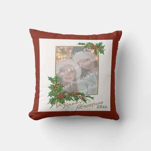写真を追加できるビンテージクリスマスカード クッション (正面)