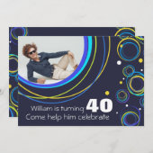 写真を追加ファンキー40th birthday招待状navy 招待状 (正面/裏面)