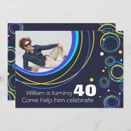 写真を追加ファンキー40th birthday招待状navy 招待状 (正面/裏面)