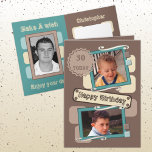 写真を追加男性へブラウンターコイズ30th Birthday カード<br><div class="desc">ハッピーバースデーのグリーティングカー男性へド。特別なマイルストーンの年齢、スーツに変更。今日のサンプルは30個だ。前面と内側の2枚の写真を交換し離れます。メッセージを追加するか、文字を削除する。内側の写真は自動的に黒離れと白に変わる。ブラウン、クリーム、ターコイズ。</div>