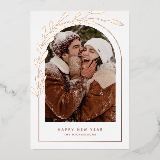 写真を追加 | メリークリスマス　ハッピー・ニュー・イヤー 箔シーズンカード (正面)