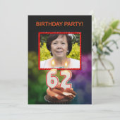 写真を追加 - 62歳の誕生日パーティー招待状 招待状 (スタンド正面)