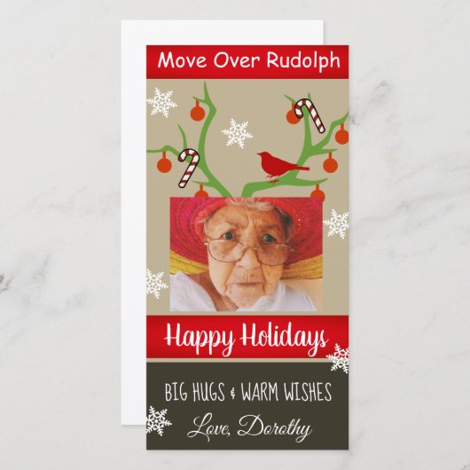 写真を追加"Move Over Rudolph"クリスマスおもしろい シーズンカード (正面/裏面)