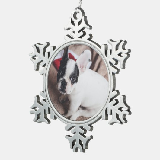 写真アップパーソナライズされたロードデザインがペットのクリスマス スノーフレークピューターオーナメント (右)