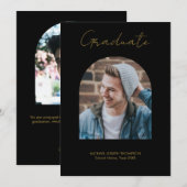 写真アーカイブ 卒業 黒 ゴールド 発表 招待状 (正面/裏面)