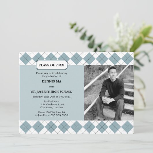 写真アーガイル名門私立校風の卒業発表 招待状 (スタンド正面)
