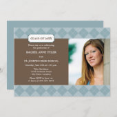 写真アーガイル名門私立校風の卒業発表 招待状 (正面/裏面)