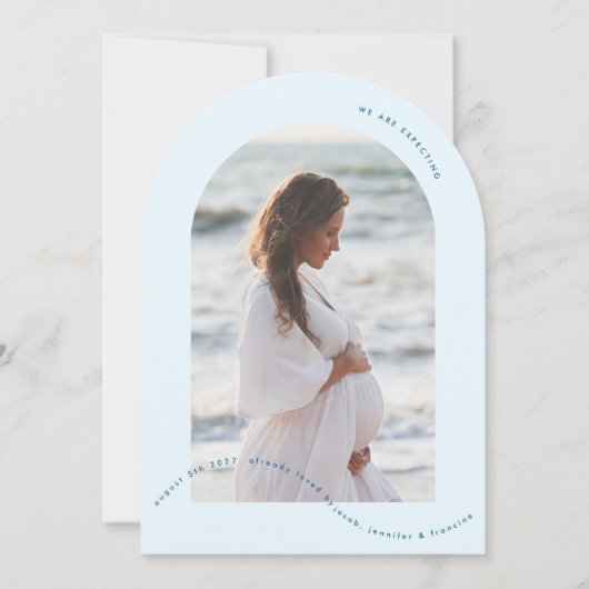 写真アーチ男の子の青い妊娠の発表 招待状 (正面)