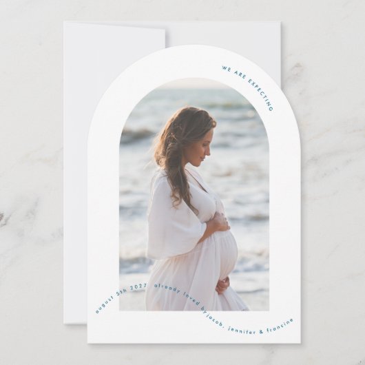 写真アーチ赤ちゃんブルー妊娠の発表 招待状 (正面)