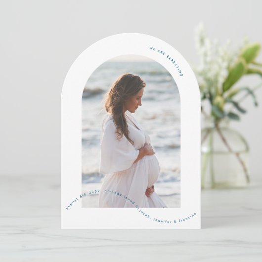 写真アーチ赤ちゃんブルー妊娠の発表 招待状 (スタンド正面)