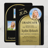 写真アーチ ブラック ゴールド 卒業発表 招待状 (正面/裏面)
