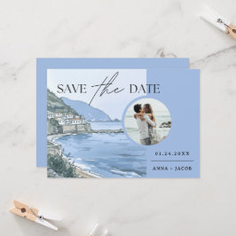 写真イタリアンと海辺の日付を保存結婚する 招待状