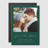 写真エメミニマルラルドグリーン金ゴールド日付の保存 マグネット招待状 (正面/裏面)