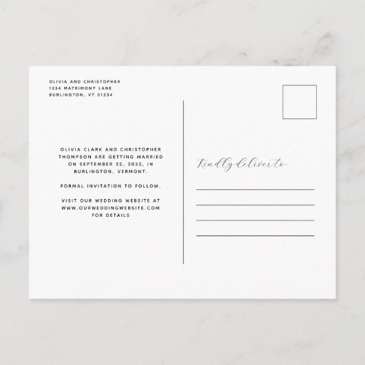 写真エメミニマルラルドグリーン金ゴールド日付の保存 案内ポストカード (裏面)