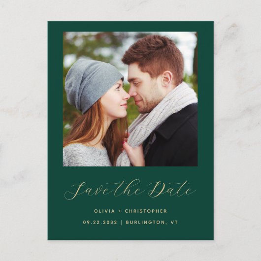 写真エメミニマルラルドグリーンQRコード日付の保存 案内ポストカード (正面)