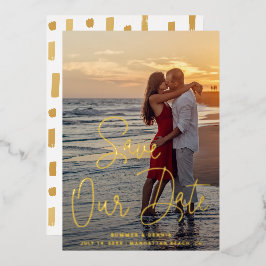 写真エレガモダンントウェディング日付を保存 箔招待状