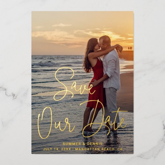 写真エレガモダンントウェディング日付を保存 箔招待状 (正面)