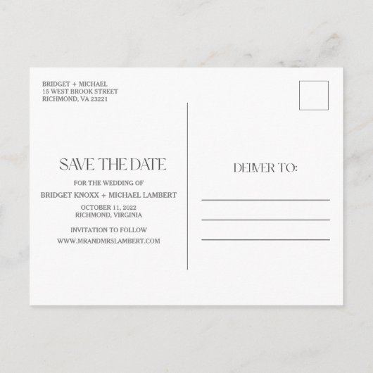 写真エレガモダンントウェディング日付保存 案内ポストカード (裏面)