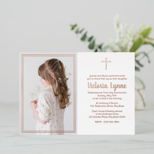 写真エレガントとフレームを最初に共有 箔シーズンカード (立ち正面)